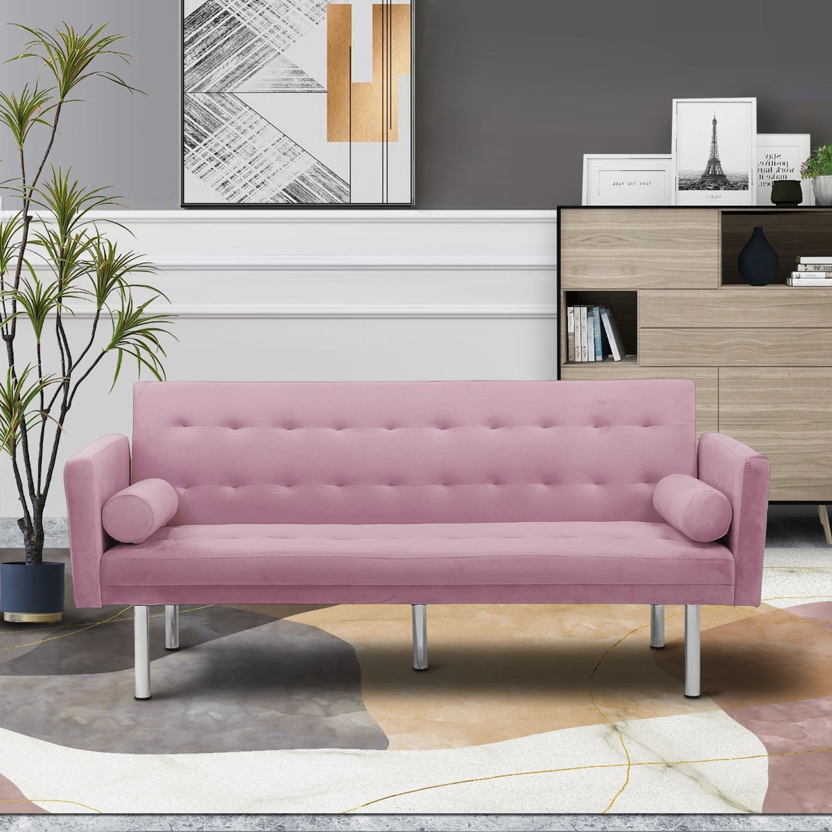 Pink Velvet Convertible Sofa Sleeper Sofa U71401