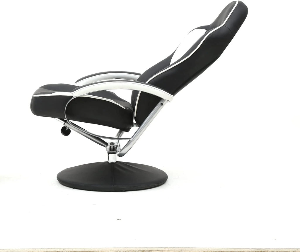 Black PU Racing Recliner Chair Set with Ottoman R506
