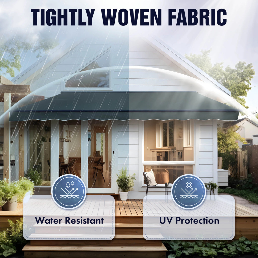 Gray White Striped Motorized Retractable Patio Awning C597