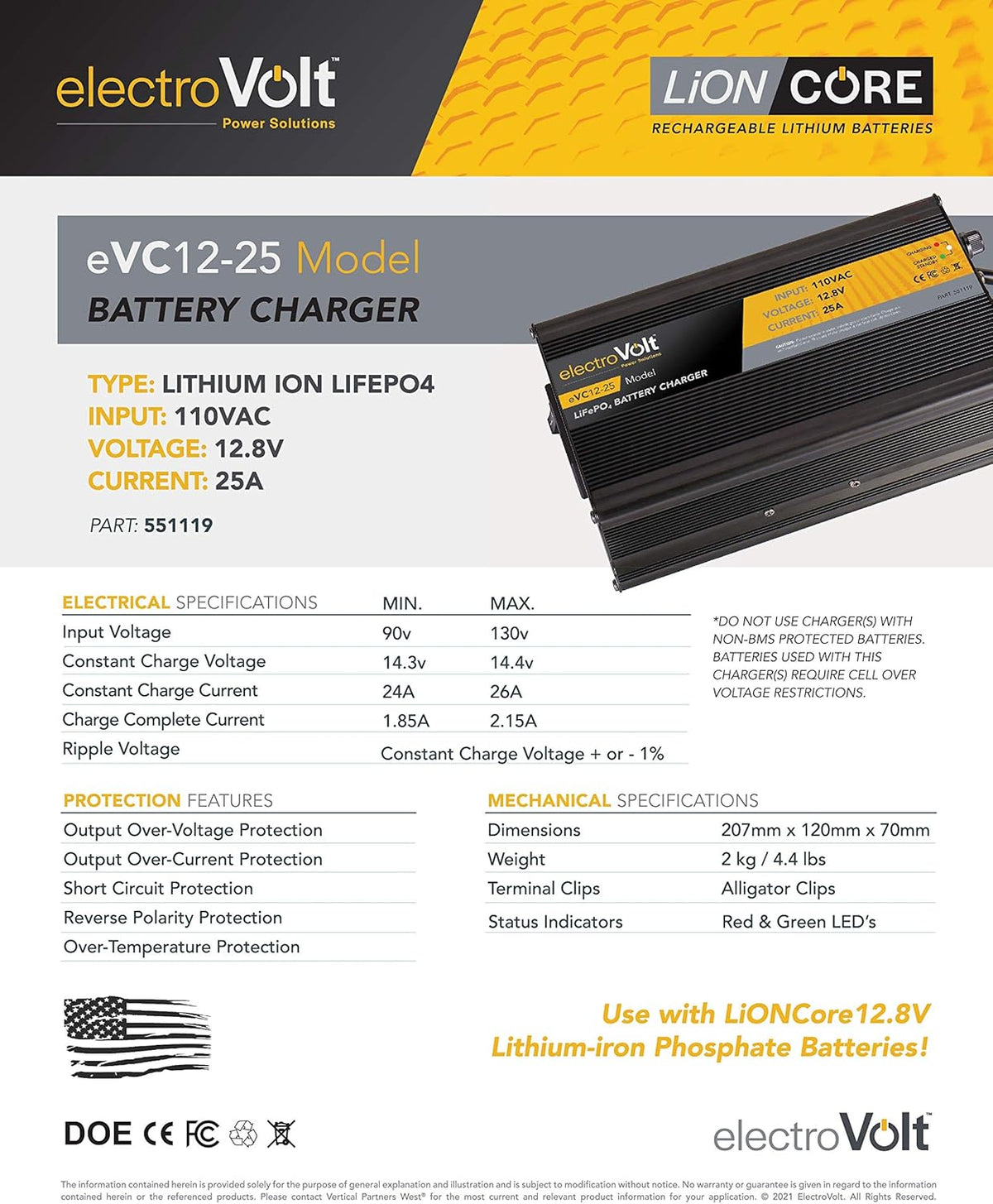 12.8V Li-ion LiFePO4 Battery Charger with Alligator Clips L351