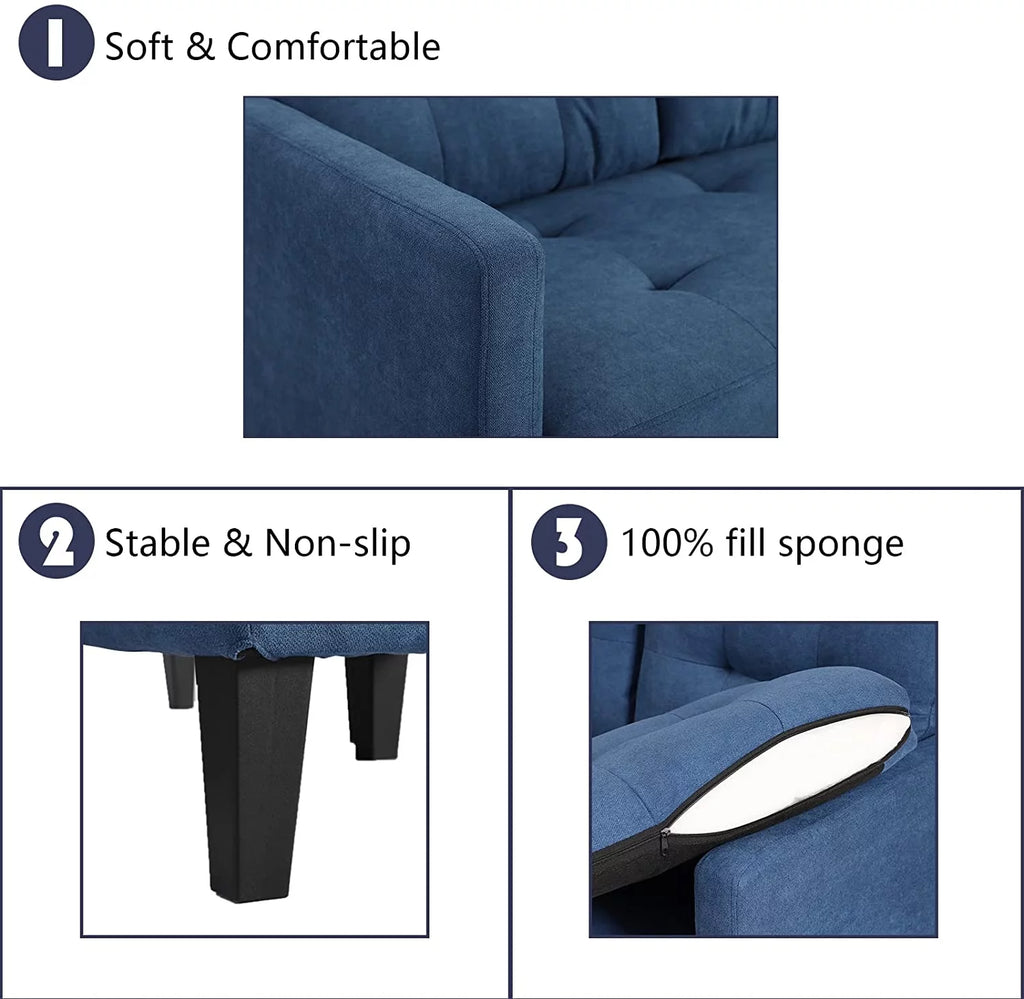Blue L-Shaped Convertible Sectional Sofa Y32411