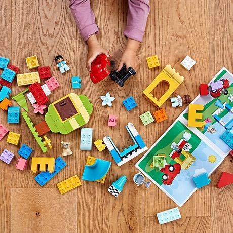 Brick Box Starter Set with Storage Box, Bricks, Figures, Dog, and Car A360