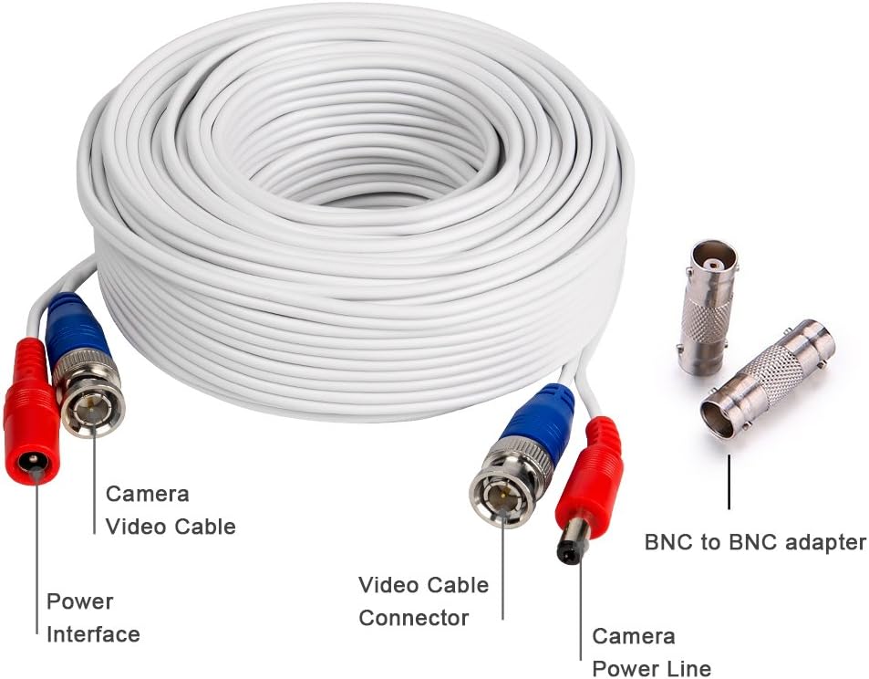 4 Pack 100FT White BNC Video and Power Security Camera Cables Y9196