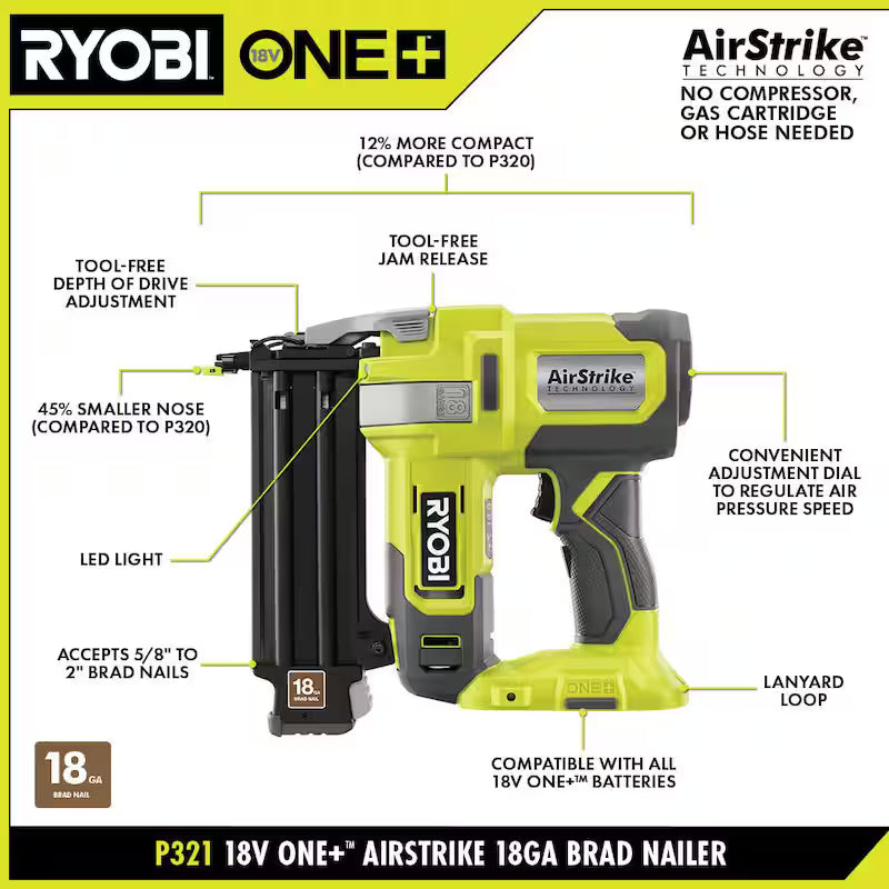 18V Cordless Brad Nailer W654028