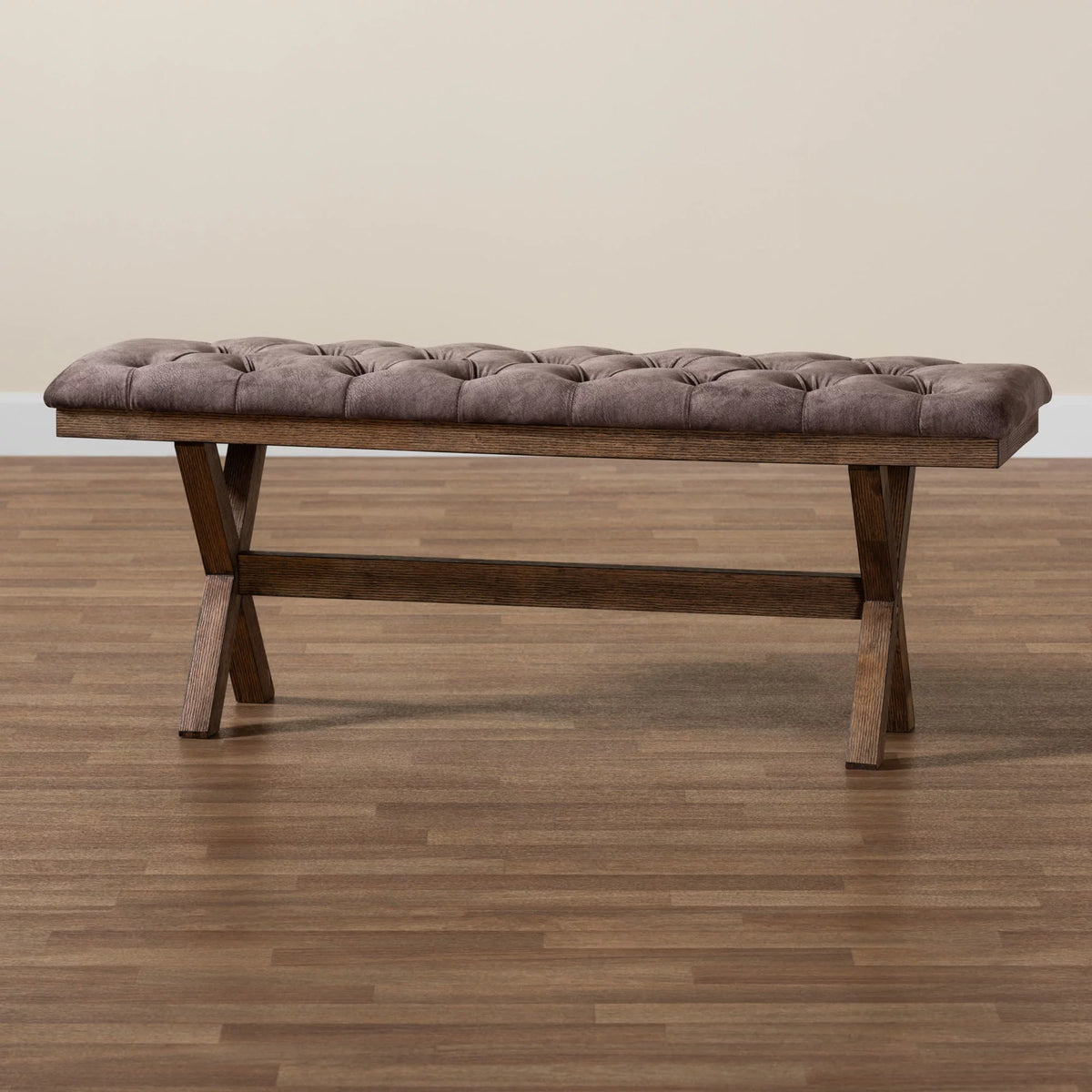 Chocolate Velvet Fabric and Dark Brown Finished Wood Bench A339