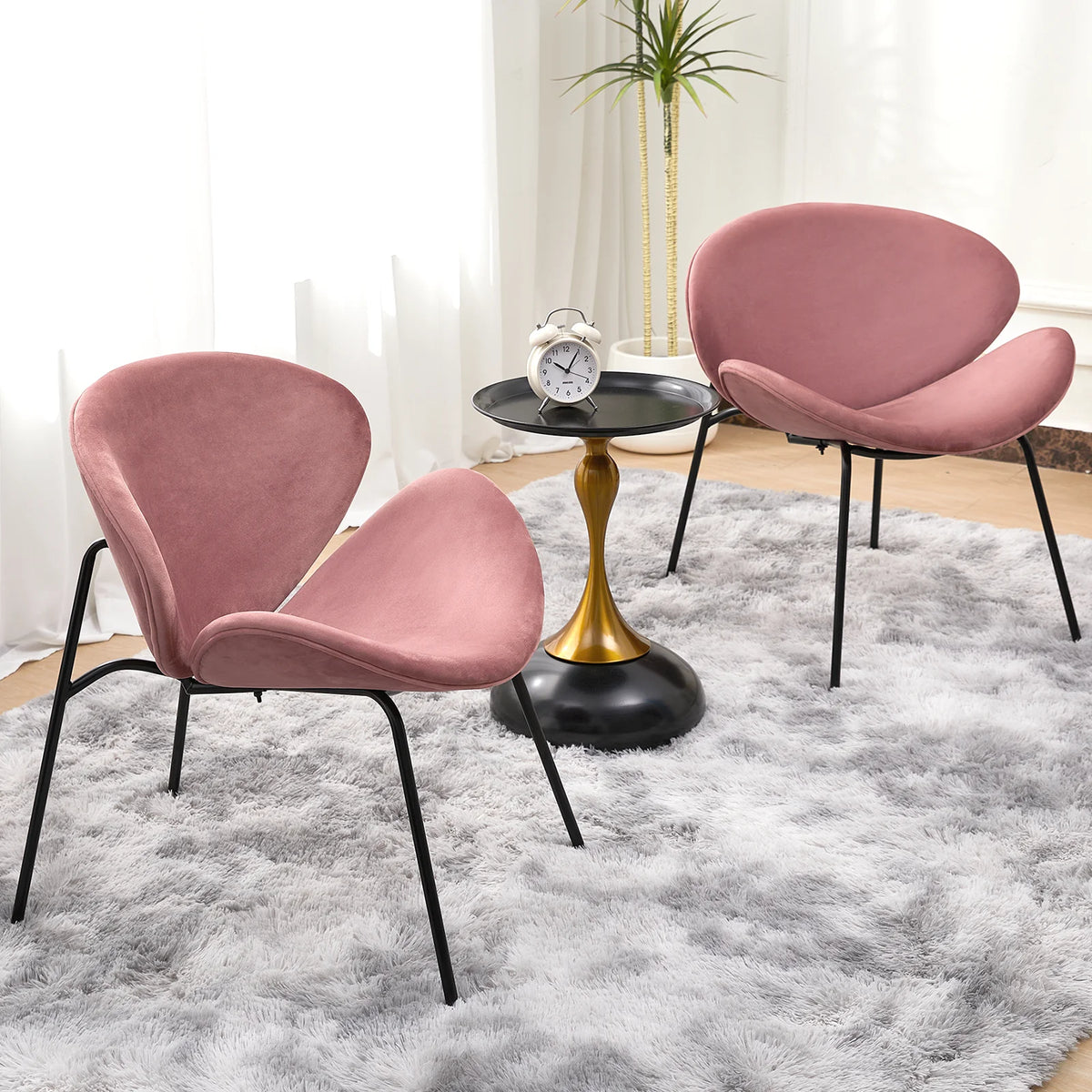 Velvet Accent Chair Set of 2 with End Table (Pink) C275232