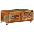 Rustic Coffee Table with Storage Cabinet and Wheels Reclaimed Wood S45260