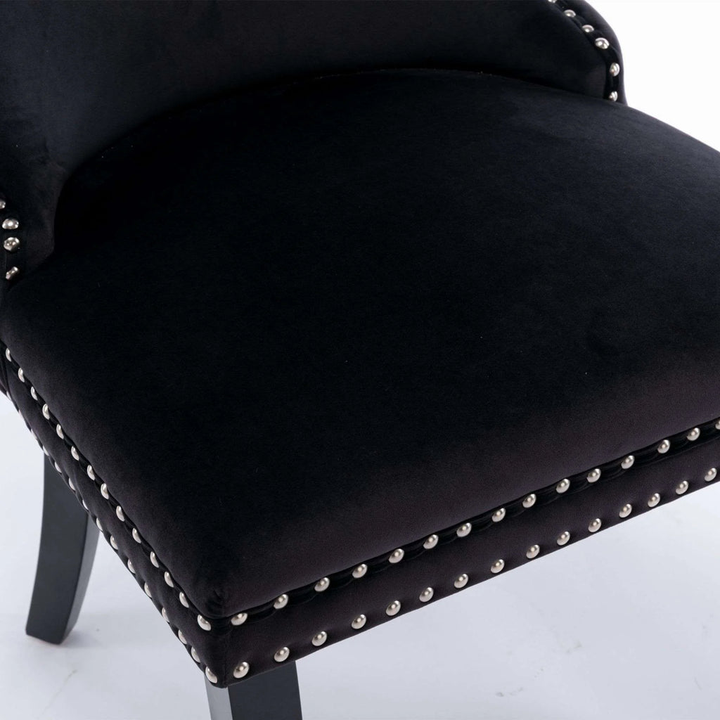 Button Tufted Upholstered Dining Chairs with Nailhead, Solid Wood Legs (Set of 2) U76960
