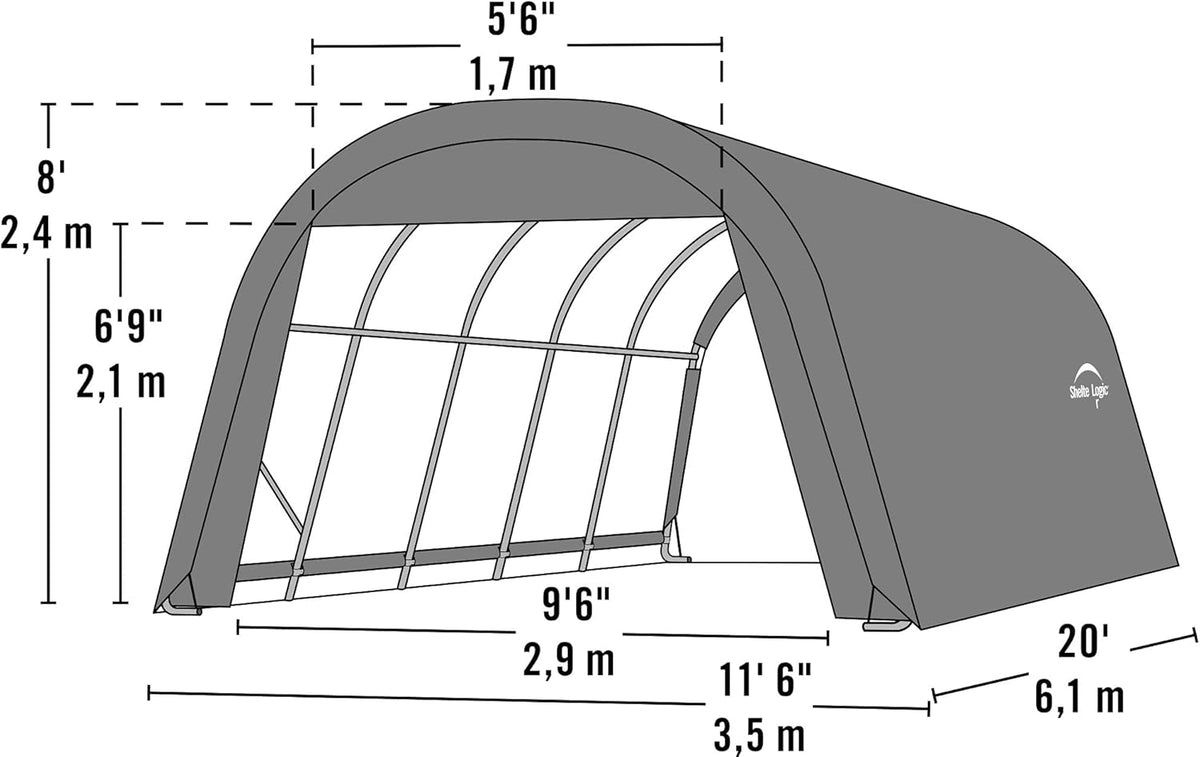 Green 12'x20'x8' Round Style Shelter Y41058