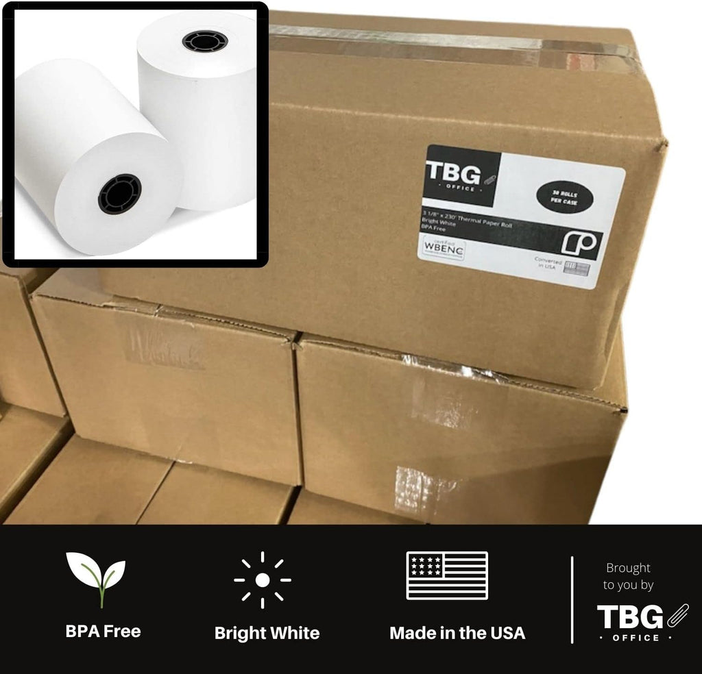 3 1/8” x 230' Thermal Paper Rolls (1 Case - 30 Rolls) W612139
