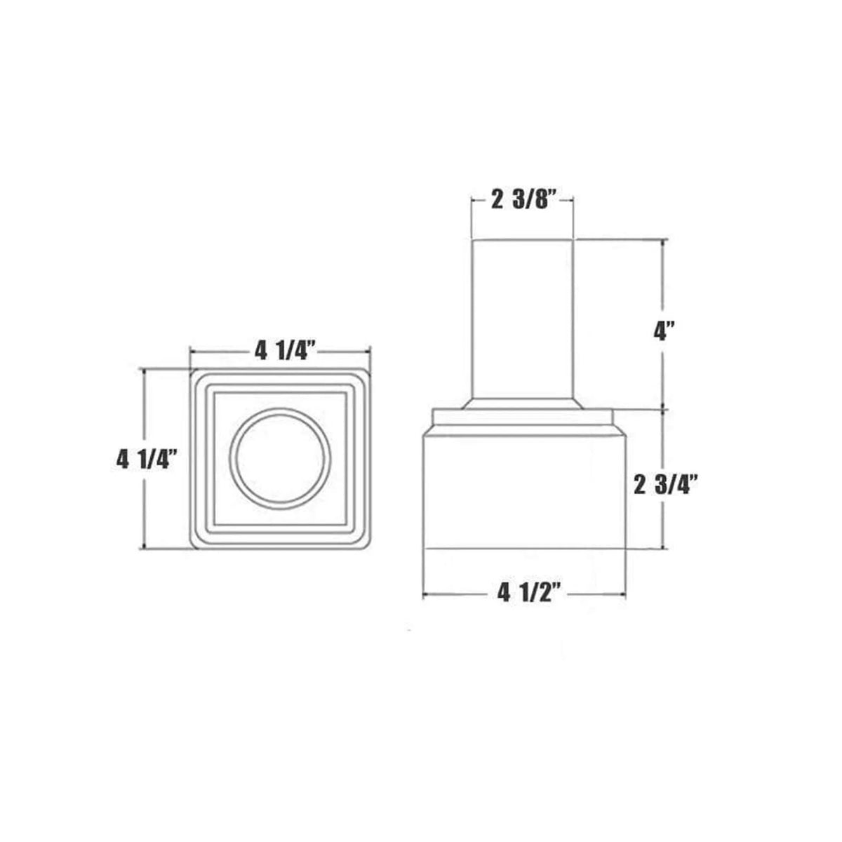 5inch Square Pole Light Top Single Tenon Adapter F989