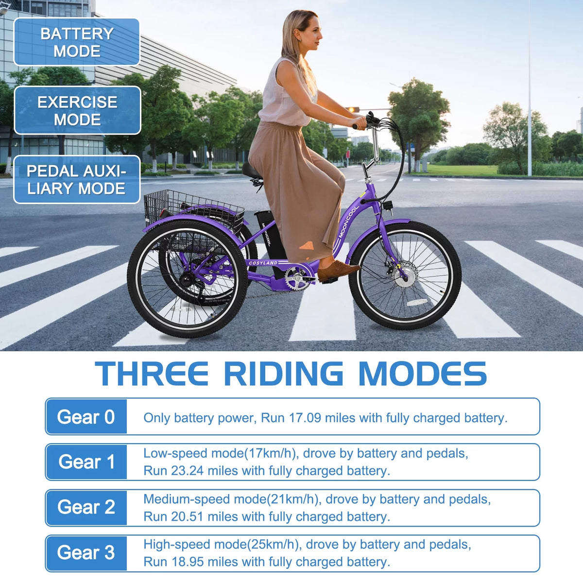 24'' 500W 7-Speed Electric Tricycle with Removable Battery N51992