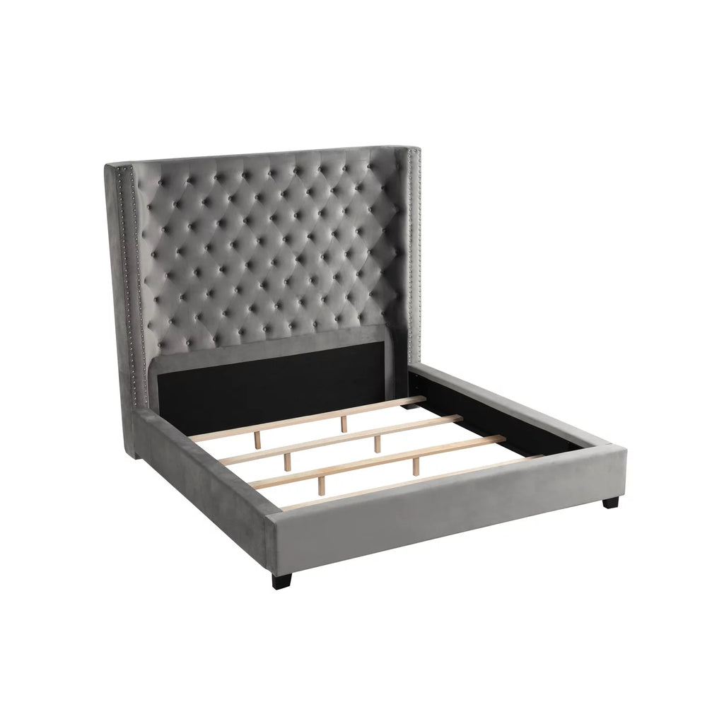 Velvet Upholstered King Platform Bed D28769