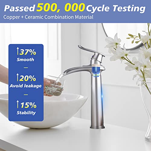 Brushed Nickel Waterfall Vessel Sink Faucet with Pop Up Drain O782219