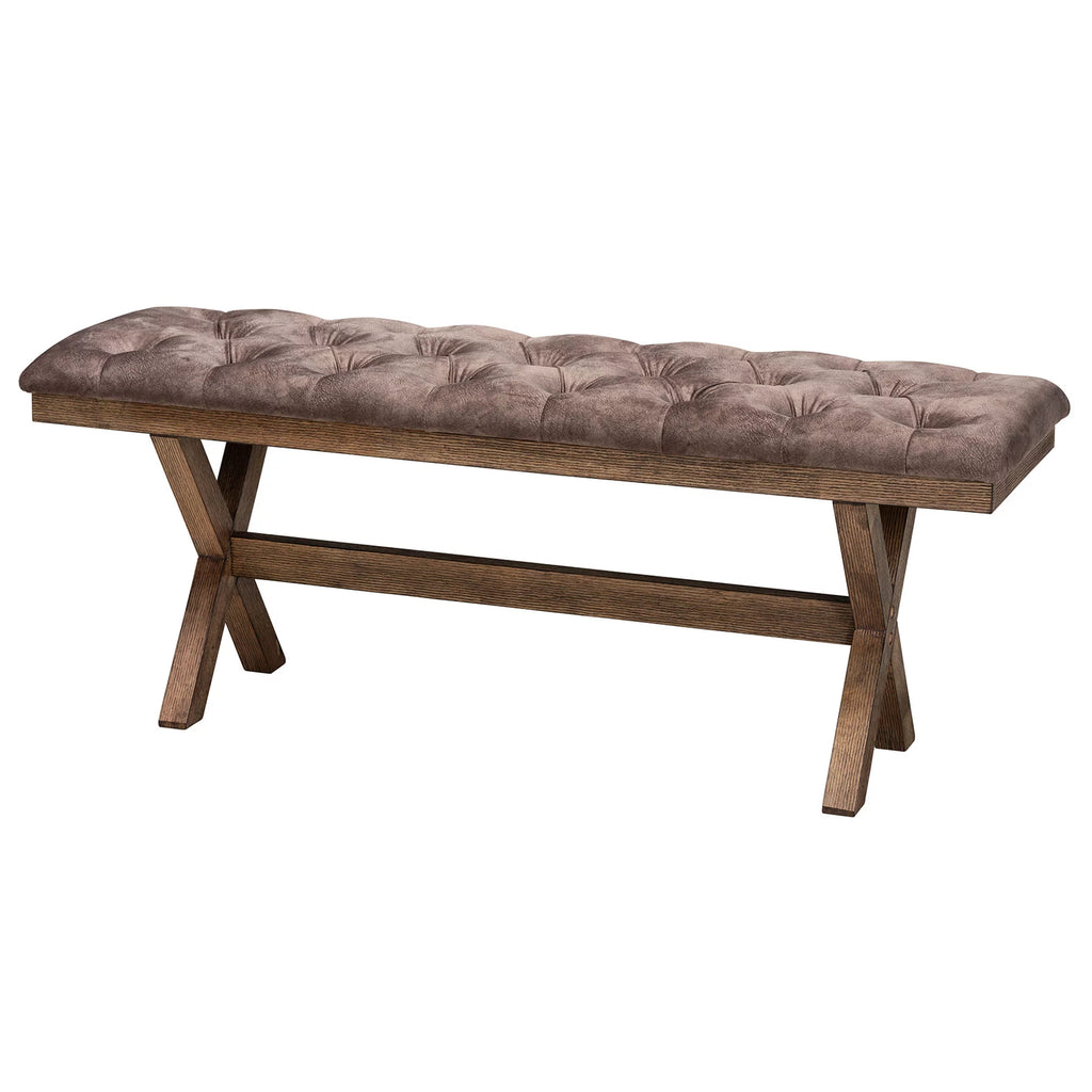 Chocolate Velvet Fabric and Dark Brown Finished Wood Bench A339