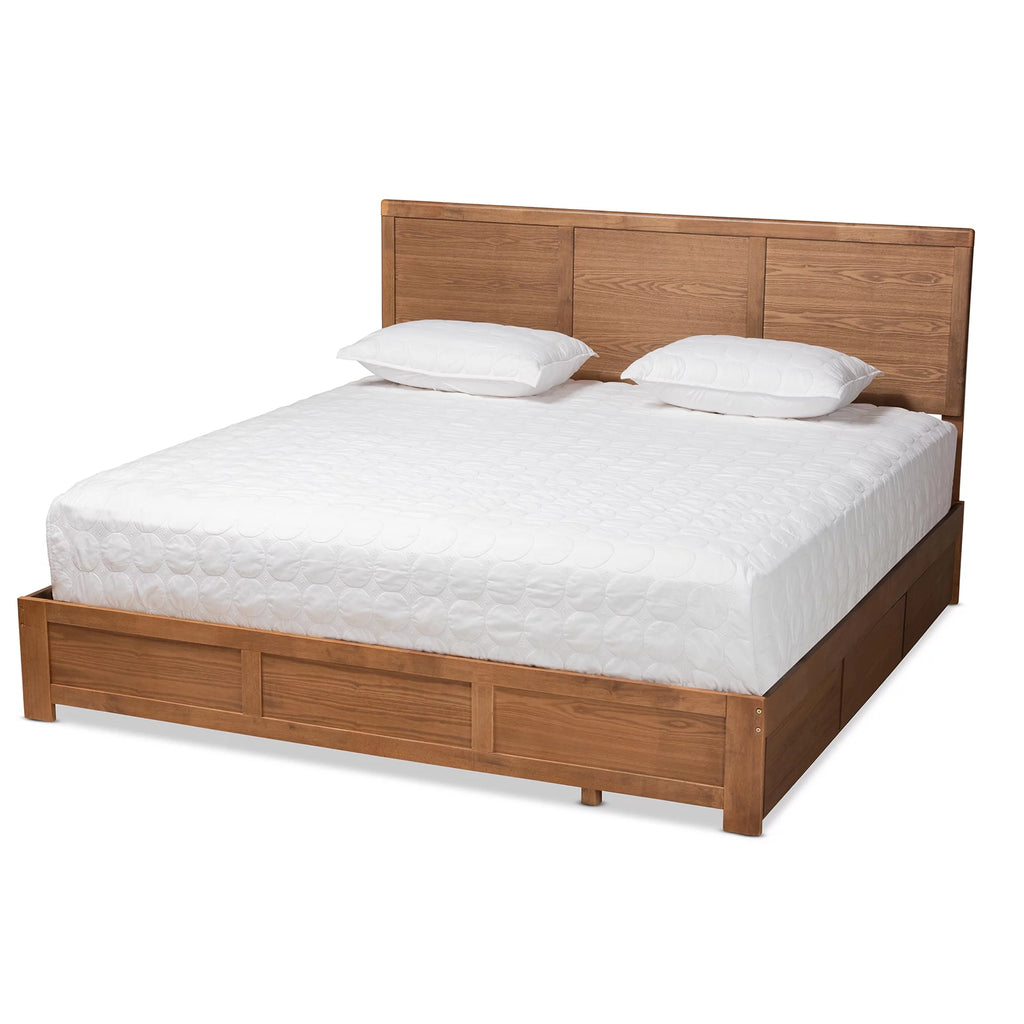 King Ash Walnut Wood Storage Platform Bed T344843