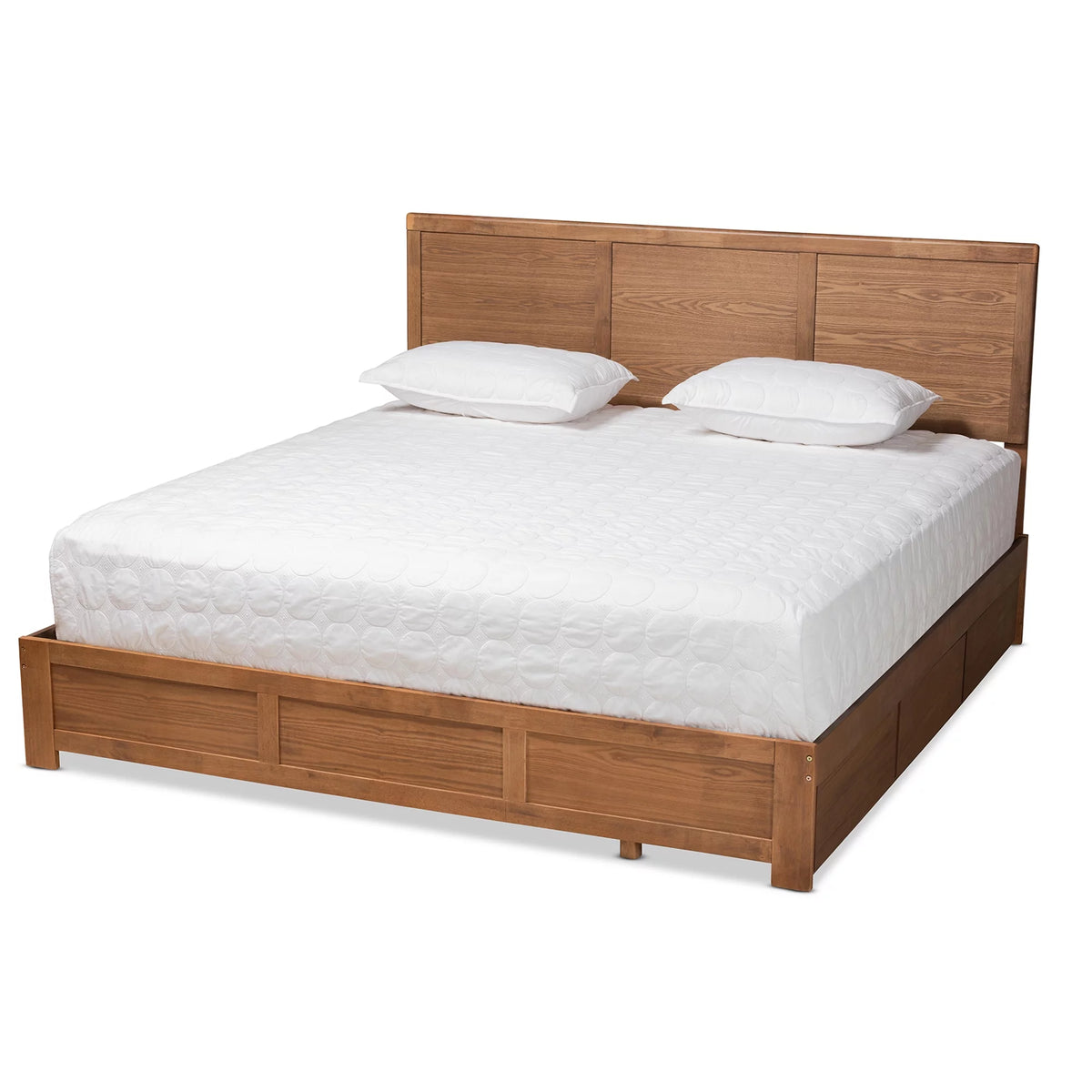 King Ash Walnut Wood Storage Platform Bed T344843
