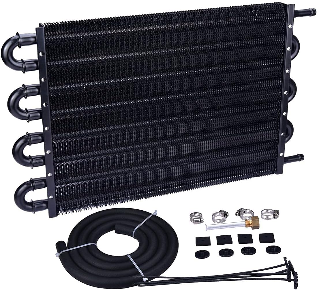 6 Pass Tube and Fin Transmission Cooler Universal 5/16" Oil Cooler Kit Aluminium Black Pack of 2 H1921