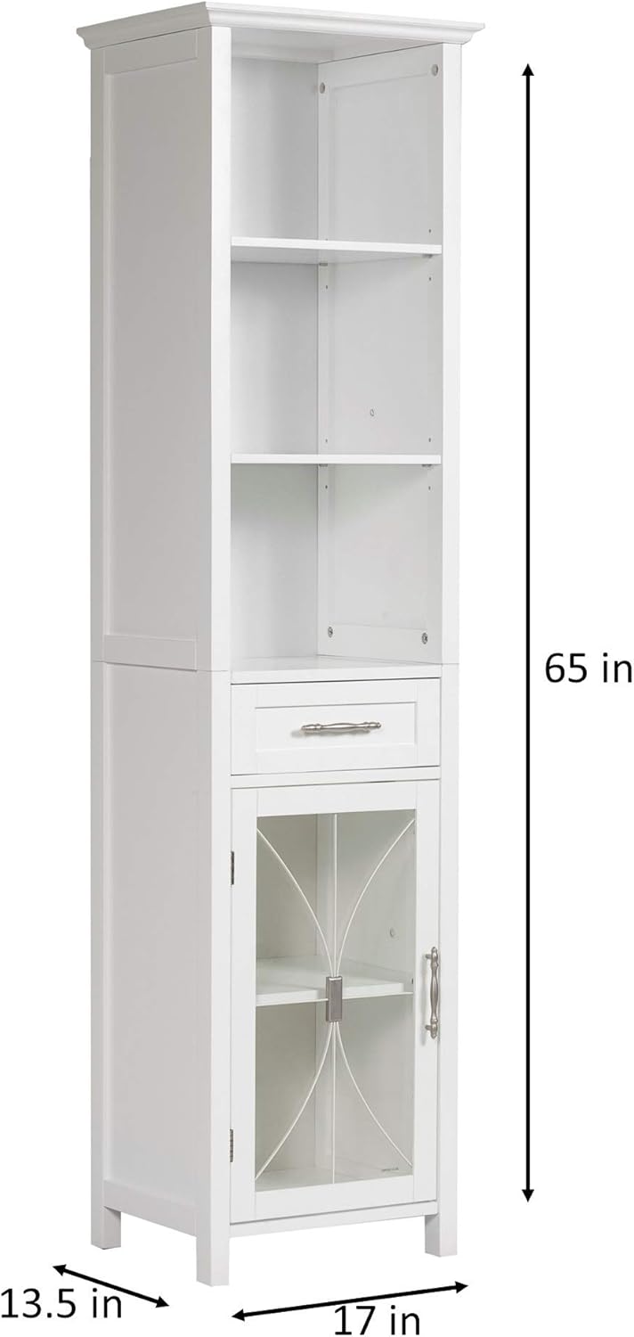 White Linen Cabinet with 1 Drawer and 3 Open Shelves T903819