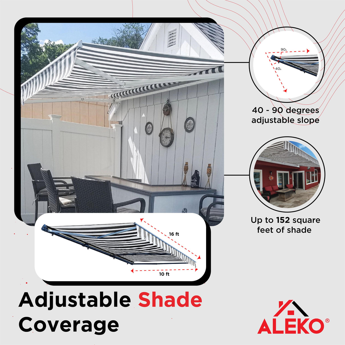 Gray White Striped Motorized Retractable Patio Awning C597