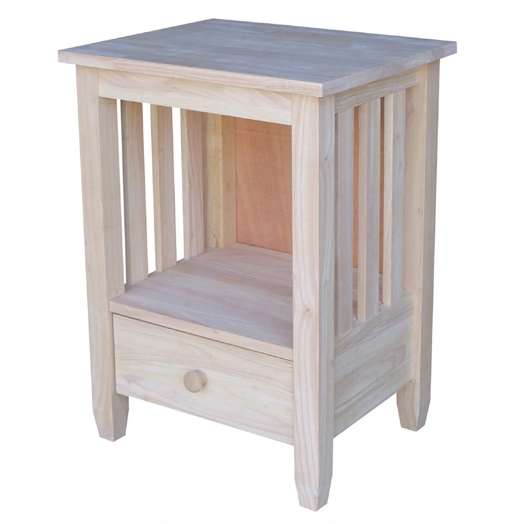 Solid Wood Unfinished End Table with Drawer D46461