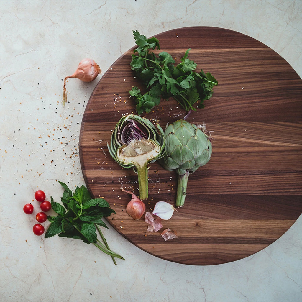 Walnut Wood Round Cutting Board, 18" x 18" x 1.5" D901797