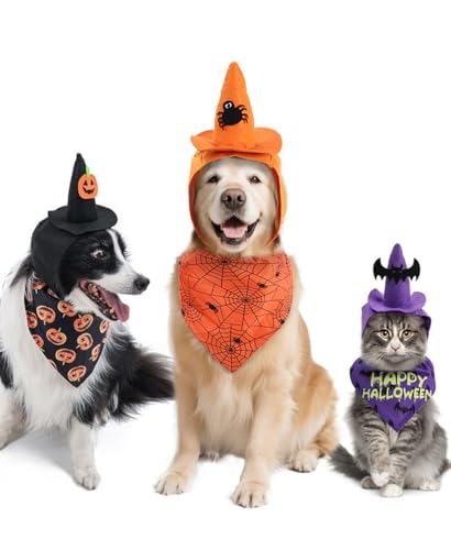 Dog Halloween Costumes 2Pcs Set Witch Hat and Bandana Black U5195