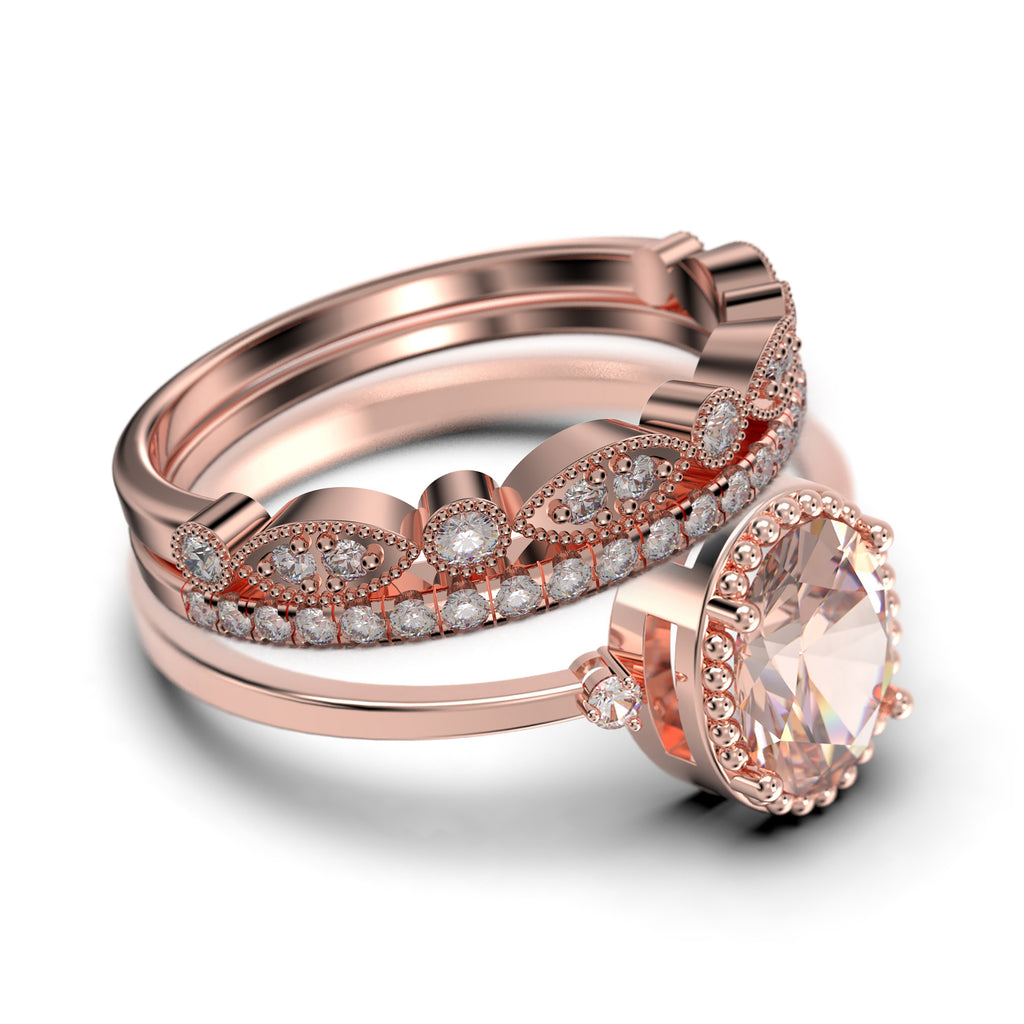 2.35 Carat Oval Cut Morganite And Diamond Moissanite Engagement Ring In 925 Sterling Silver With 18k Rose Gold Plating K965