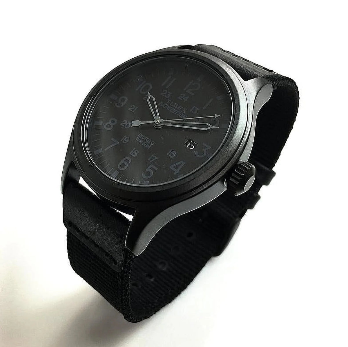 Black Leather Nylon Strap Watch P9423