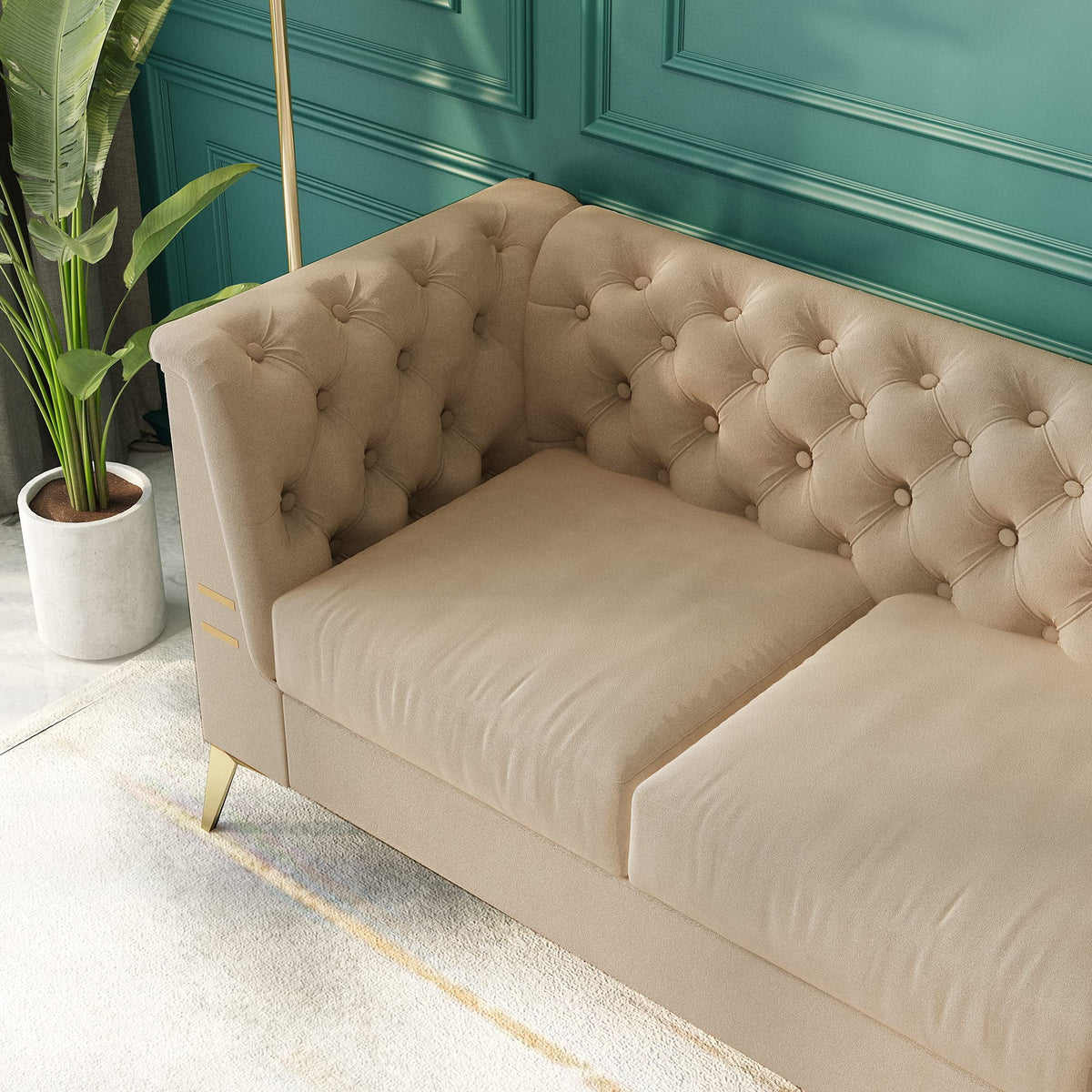 Khaki Velvet Upholstered Sofa O134471