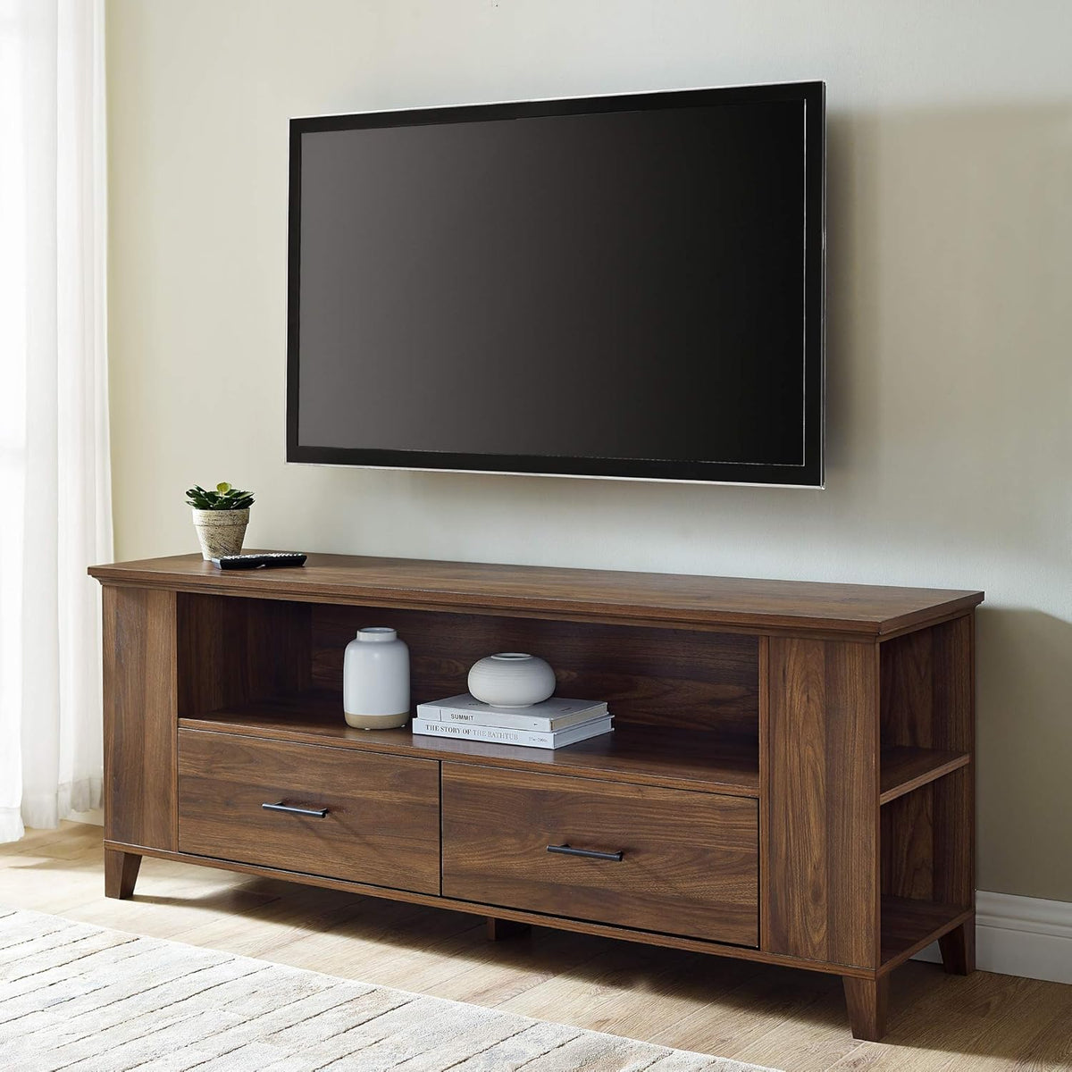 60 Inch Black TV Stand with Cabinet Doors and Side Storage S655
