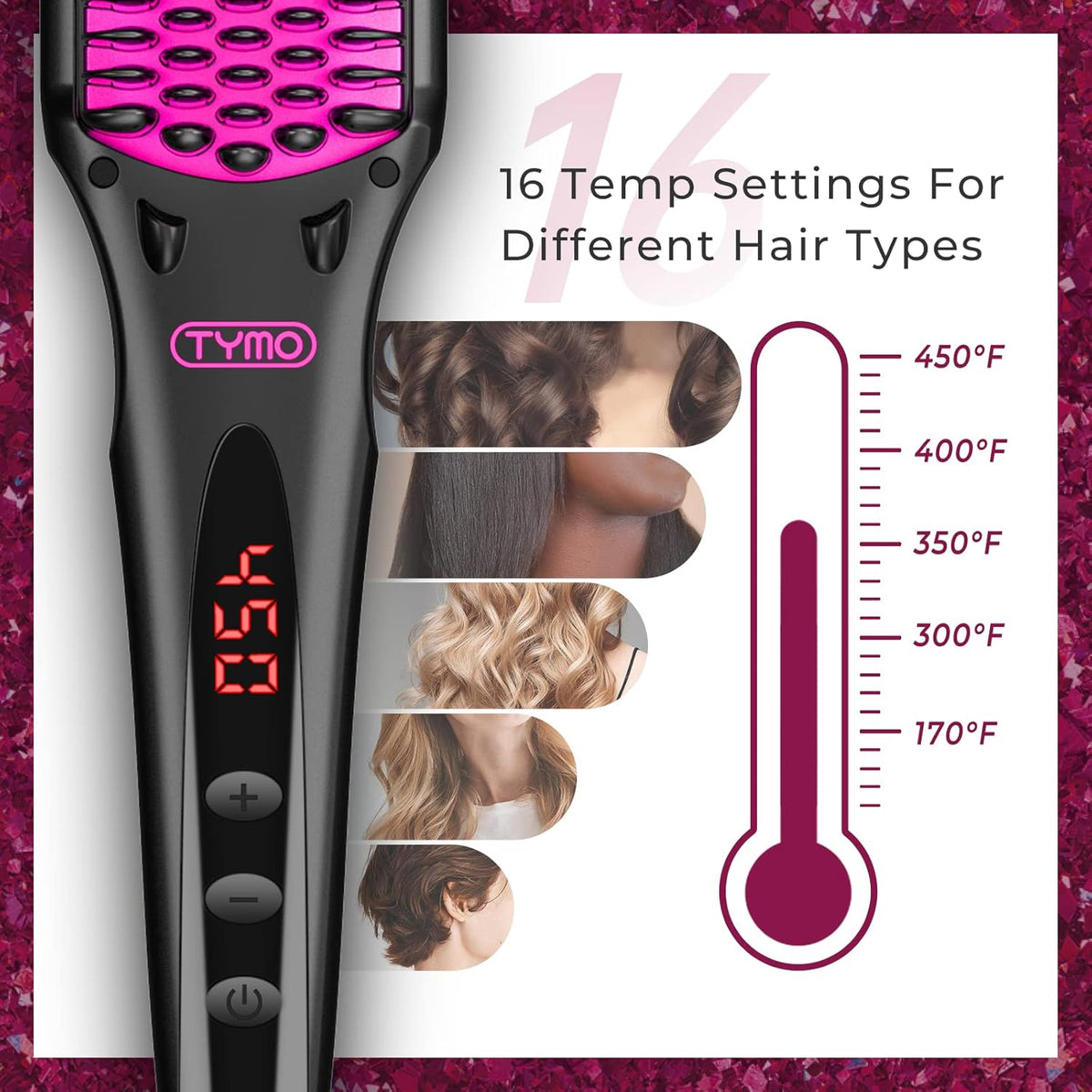 Ionic Hair Straightener Brush with 16 Heat Levels O671965