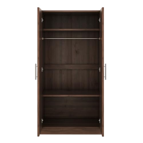 Brown Wooden Armoire Closet with 3-Shelves and Hanging Rail H7871