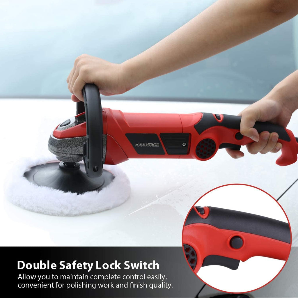 7-Inch Rotary Buffer Polisher, 10Amp Variable Speed Car Polisher, D Shape Detachable Handle, Wool Polishing Wheel U557563