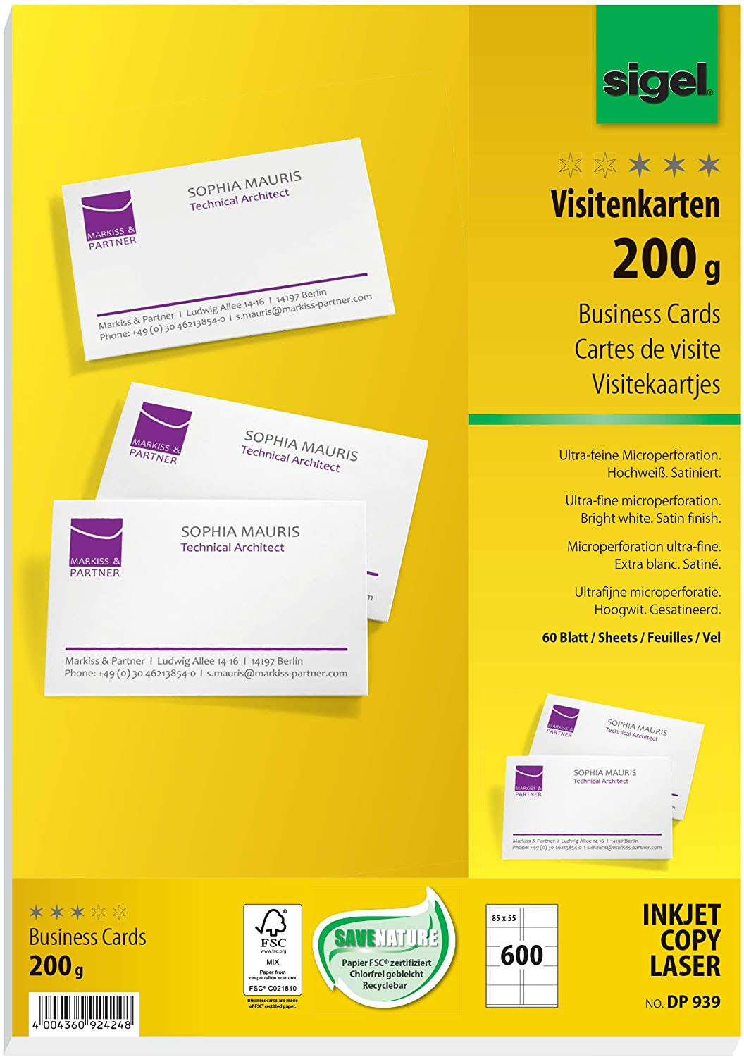 600 Pcs Bright White Business Cards A61966