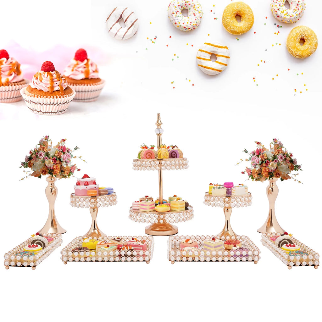 9 Pcs Acrylic Pearl Cake Stand Set U394