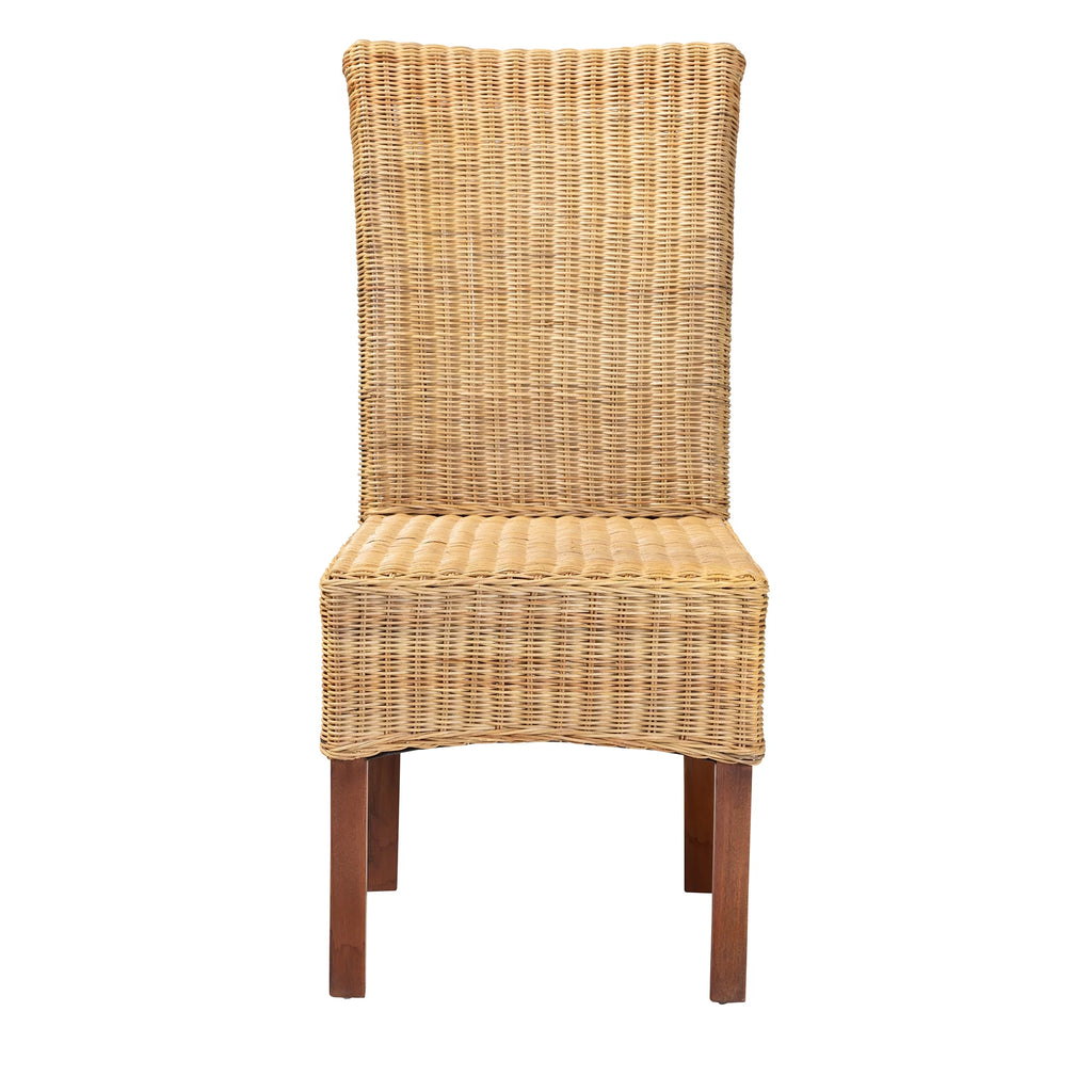 Natural Rattan and Mahogany Wood Dining Chair S590