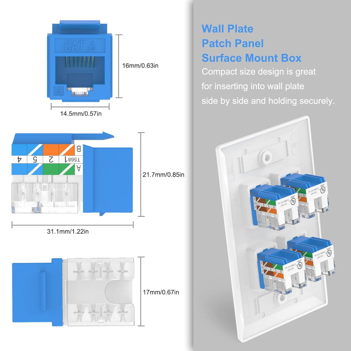 50-Pack RJ45 Cat6 90-Degree Keystone Jack Insert with Punch Down Stand Tool and Wire Stripper Cutter H8102