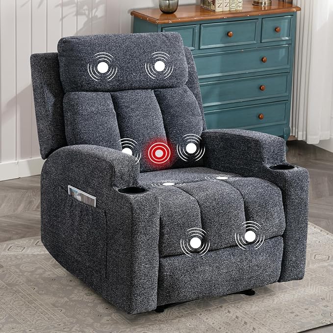 Manual Recliner Chair with Massage and Heat Gray W682
