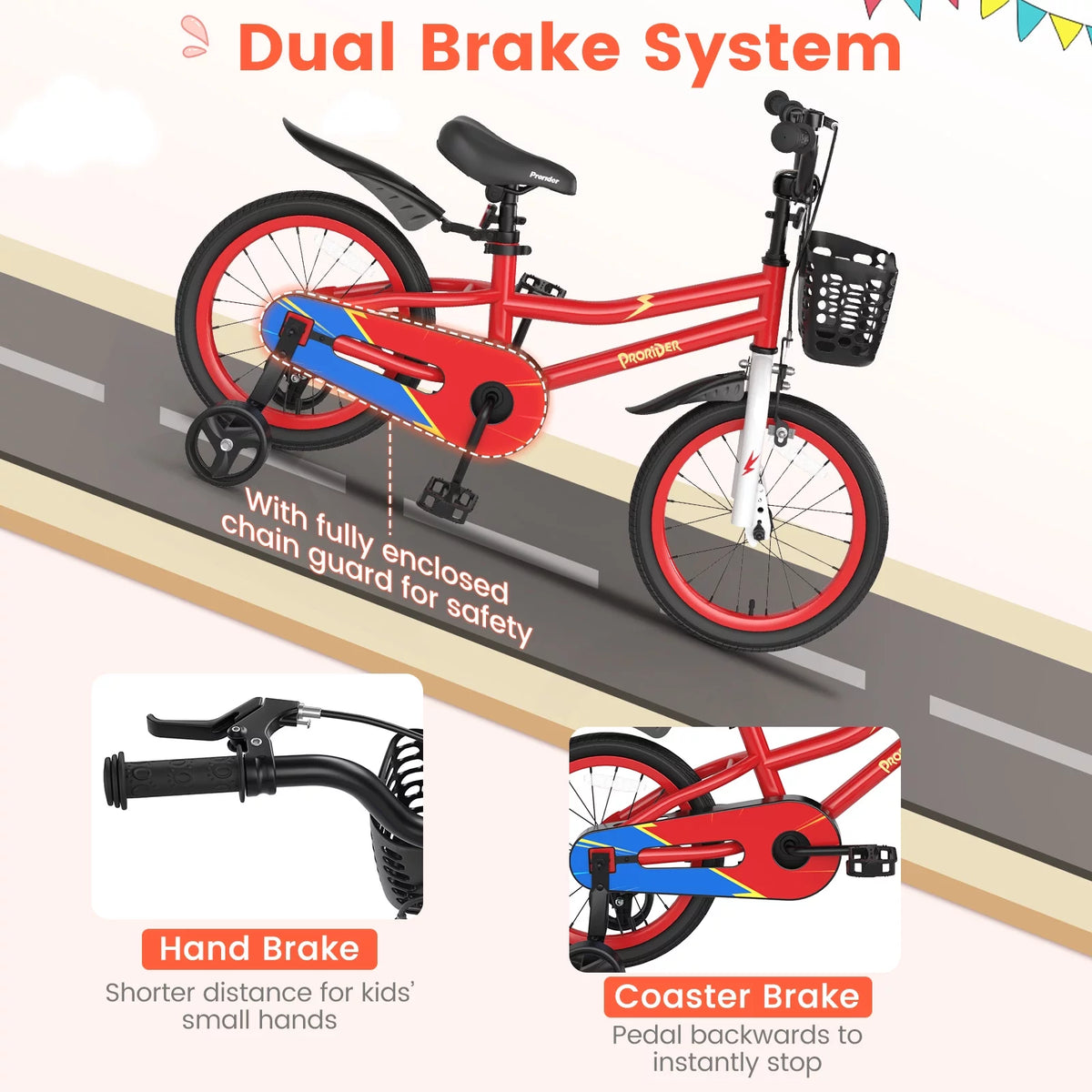 16'' Kid's Bike with Training Wheels & Basket K822