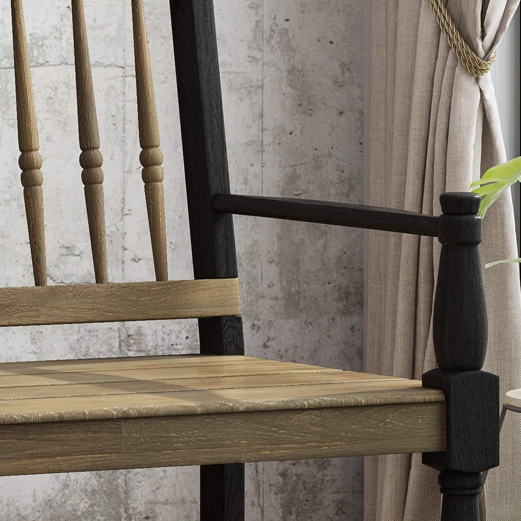 Gray and Black Acacia Wood Bench with Shelf K8383
