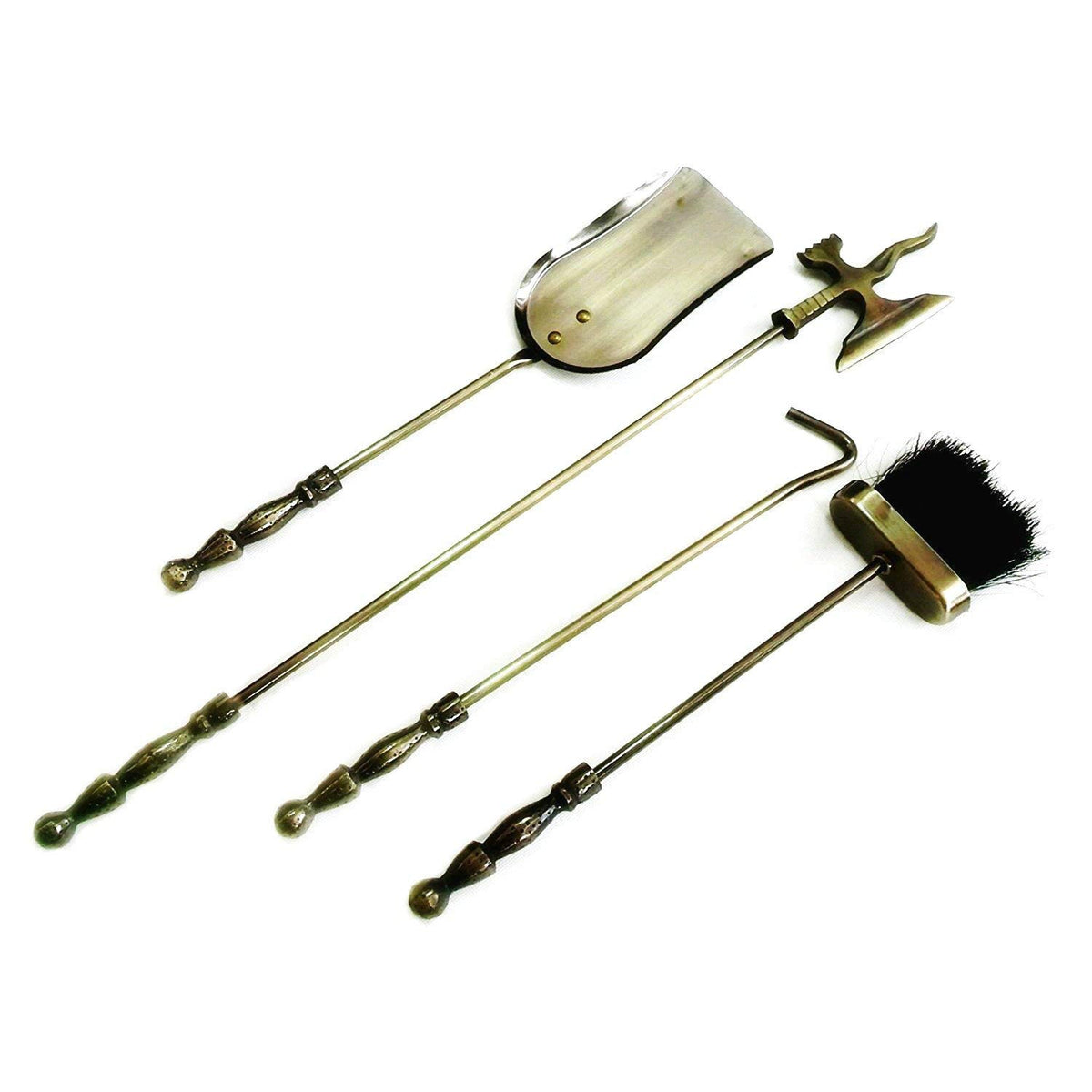 Antique Brass Cast Iron Fireplace Tool Set J206083