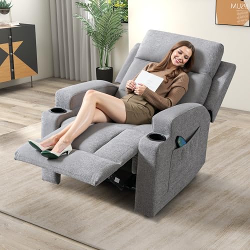 Manual Recliner Chair with Massage and Heat Gray W682