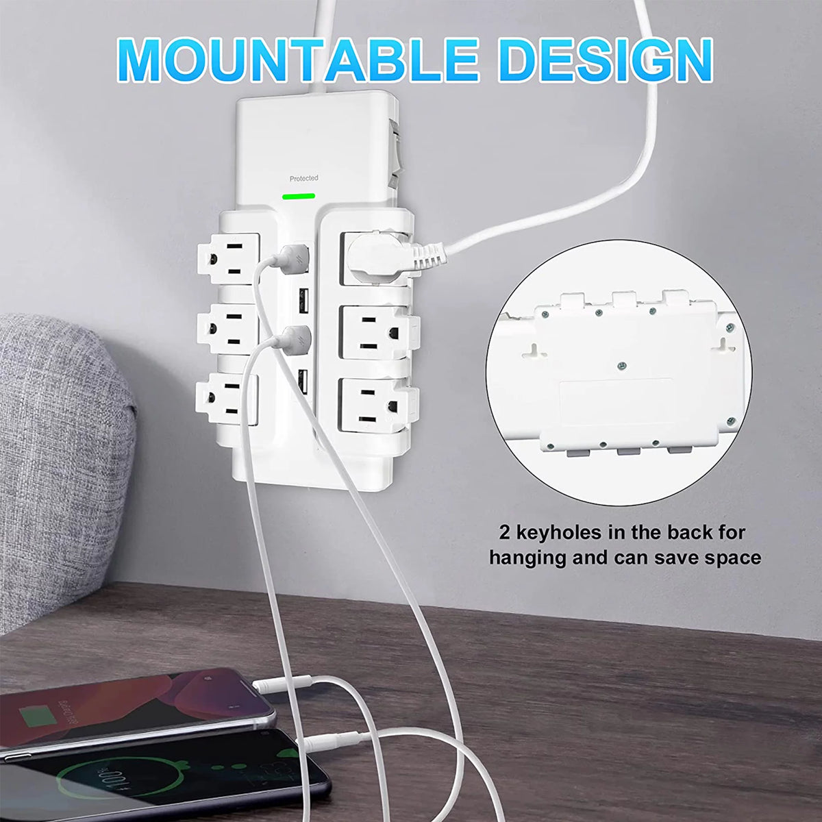 6 Outlet Surge Protector with 4 USB Ports U597
