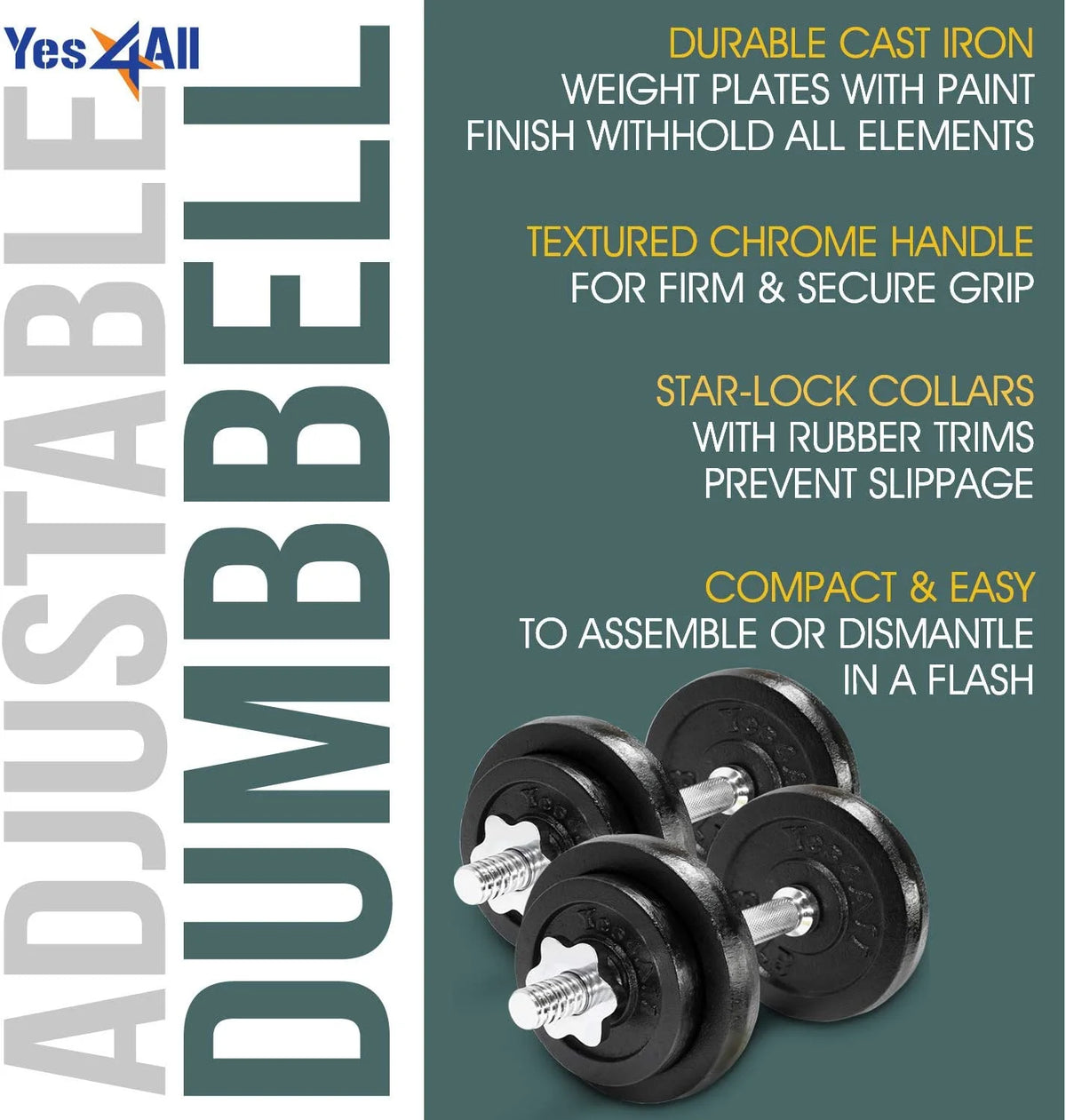 60 lbs Adjustable Cast Iron Dumbbell Set D5965