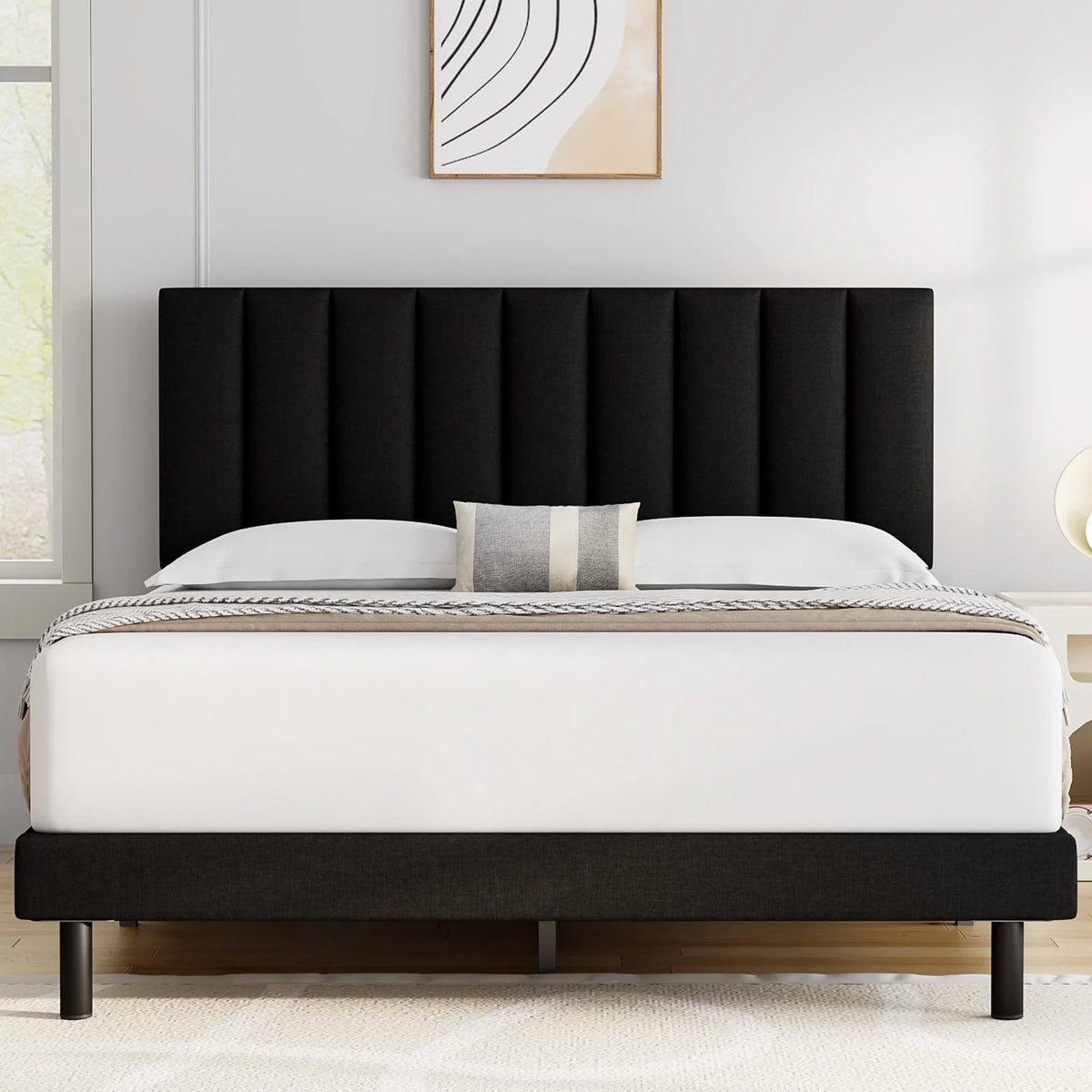 Full Light Gray Upholstered Platform Bed Frame Z8108