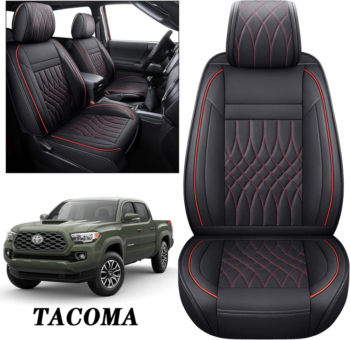 Toyota Tacoma Seat Covers 2005-2022 Crew Double Cab Pickup Airbag Compatible 5 PCS Full Set X3659
