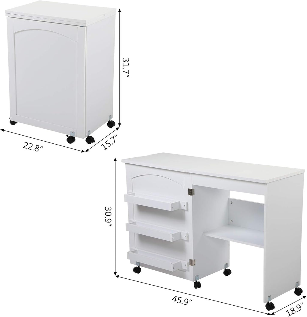White Foldable Sewing Table with Storage T5977