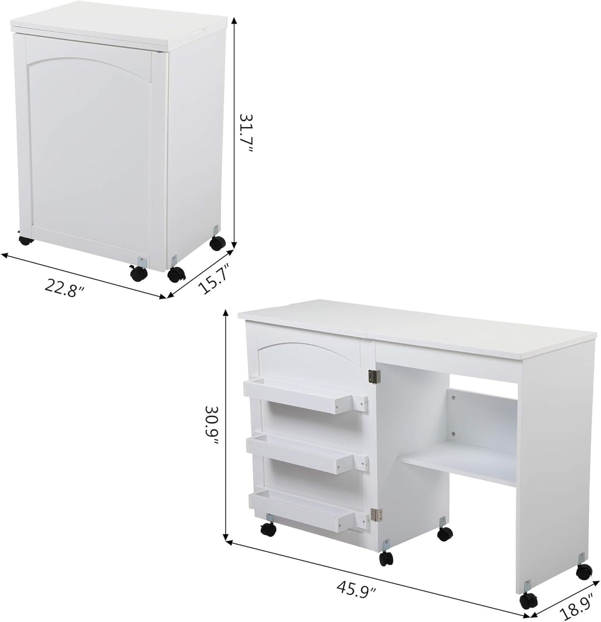 White Foldable Sewing Table with Storage T5977