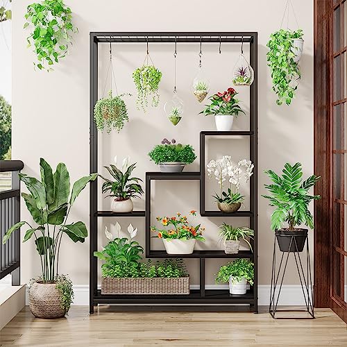5-Tier Tall Metal Plant Stand, 70.9”, Black R100603